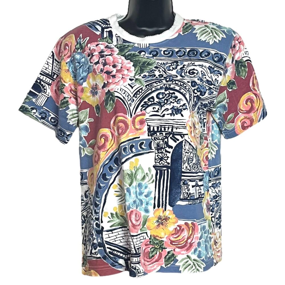 Vintage Floral 80s 90s T Shirt Colorful Cottagecore Grandmacore P M by Capacity